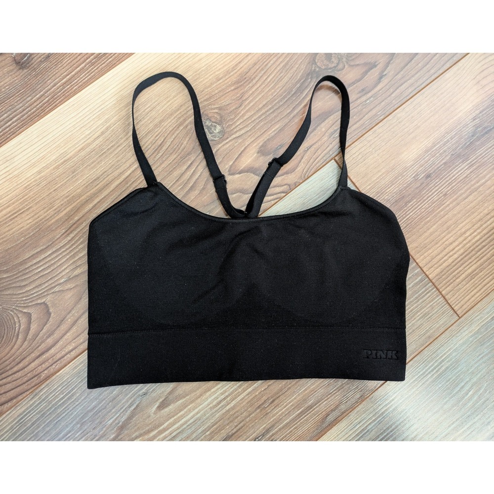 VS PINK Solid Black Racerback Adjustable Sports Bra Small